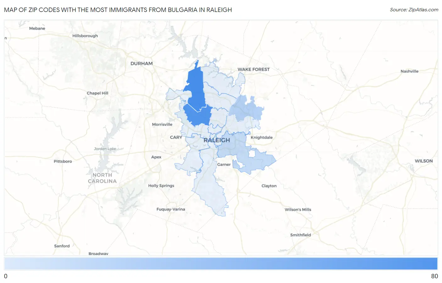 Zip Codes with the Most Immigrants from Bulgaria in Raleigh Map