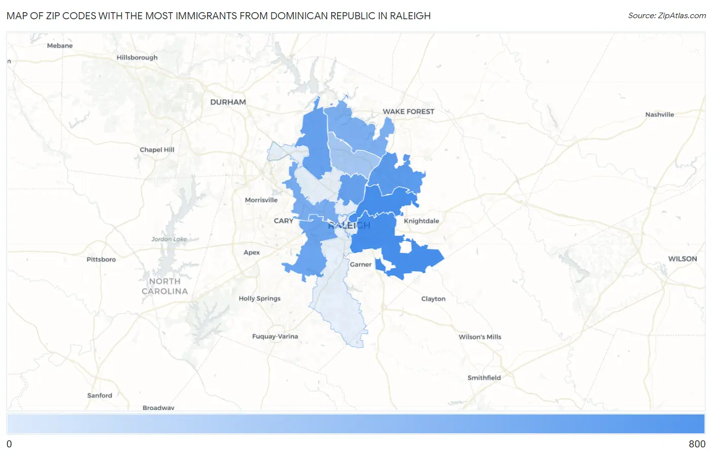 Zip Codes with the Most Immigrants from Dominican Republic in Raleigh Map