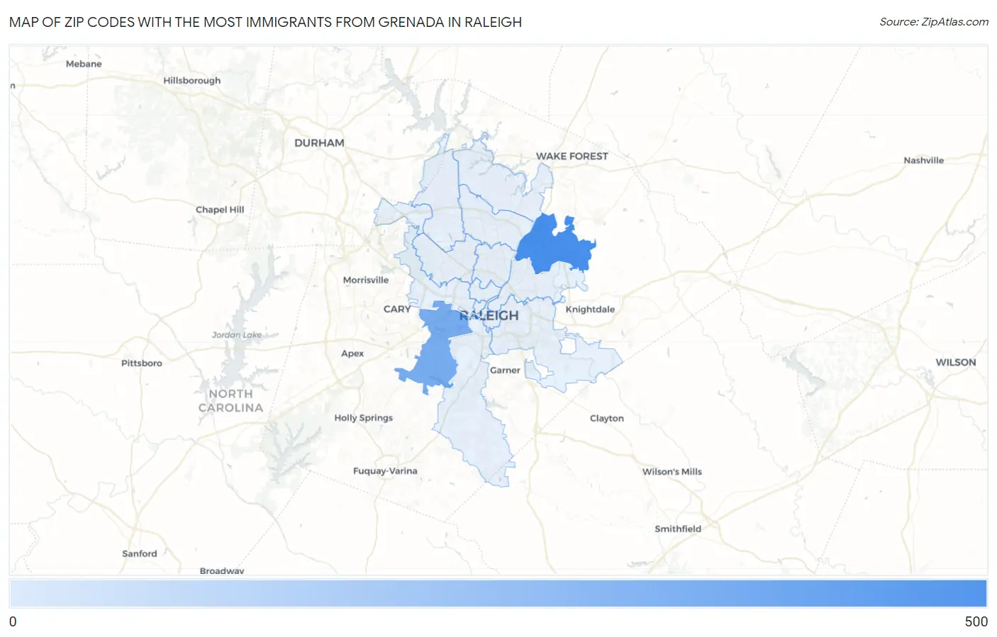 Zip Codes with the Most Immigrants from Grenada in Raleigh Map