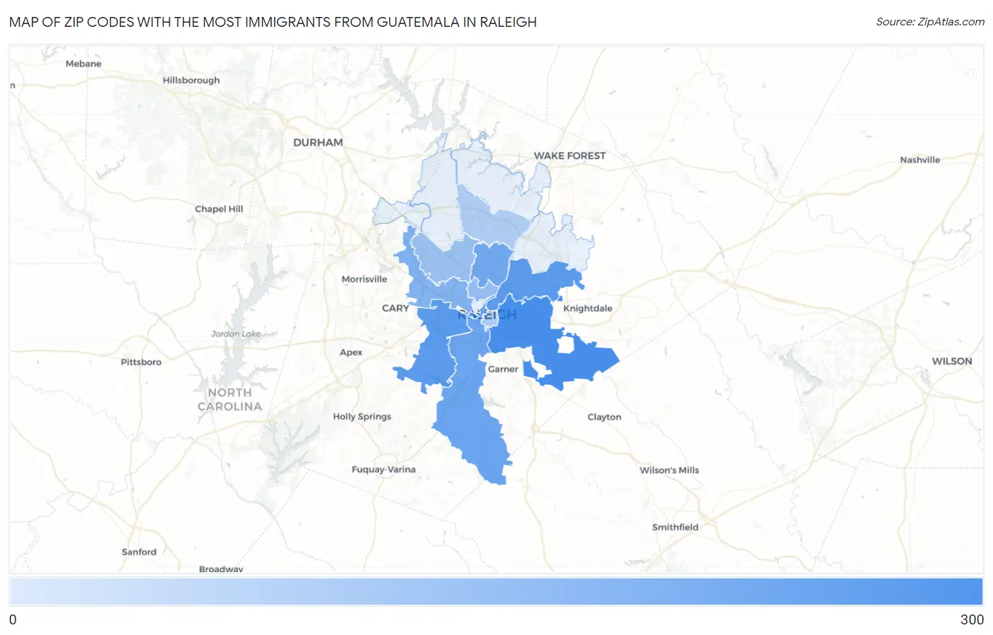 Zip Codes with the Most Immigrants from Guatemala in Raleigh Map