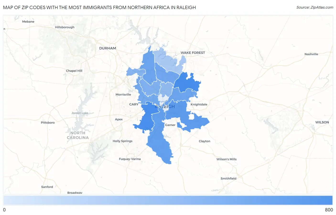 Zip Codes with the Most Immigrants from Northern Africa in Raleigh Map