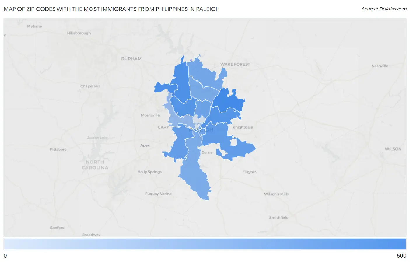 Zip Codes with the Most Immigrants from Philippines in Raleigh Map