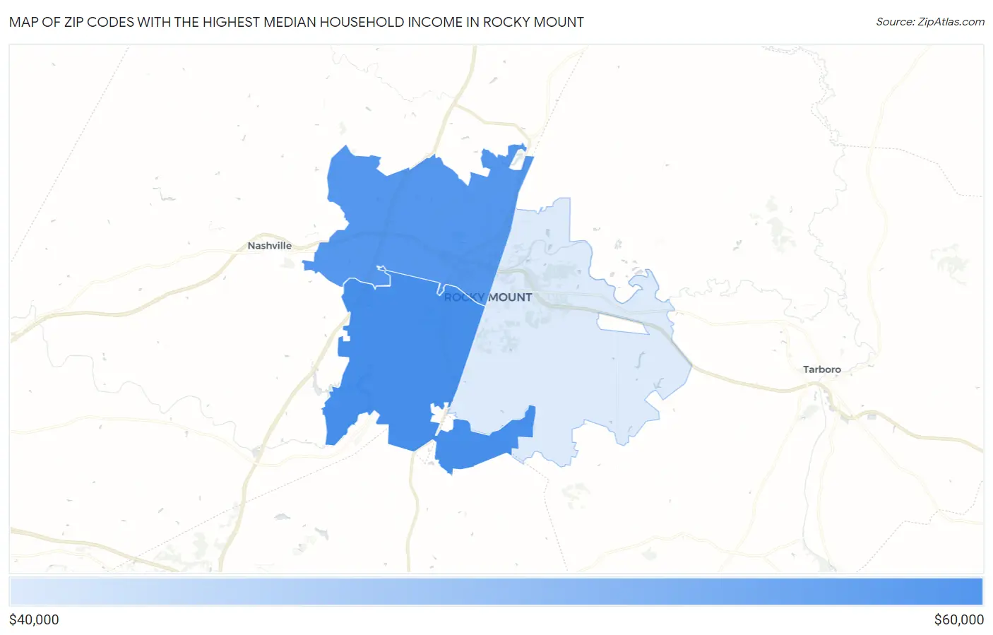 Zip Codes with the Highest Median Household Income in Rocky Mount Map