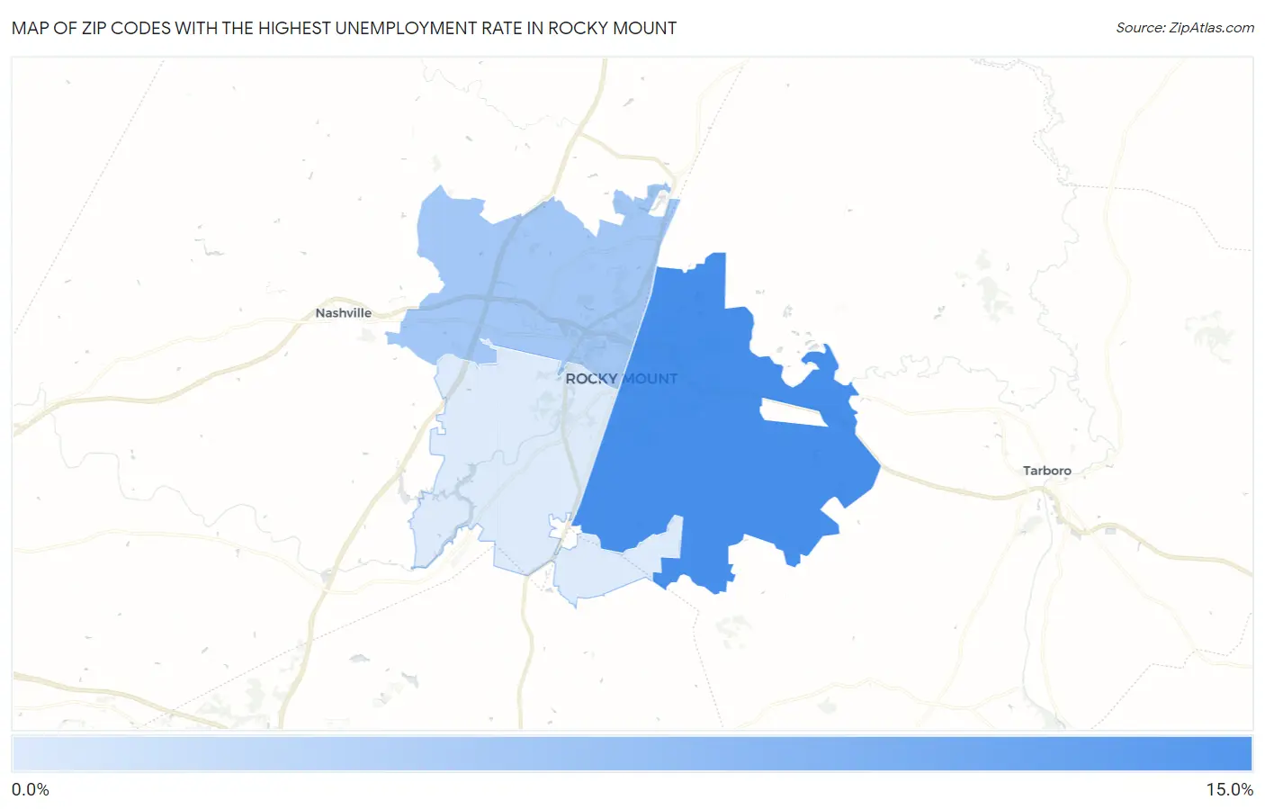 Zip Codes with the Highest Unemployment Rate in Rocky Mount Map