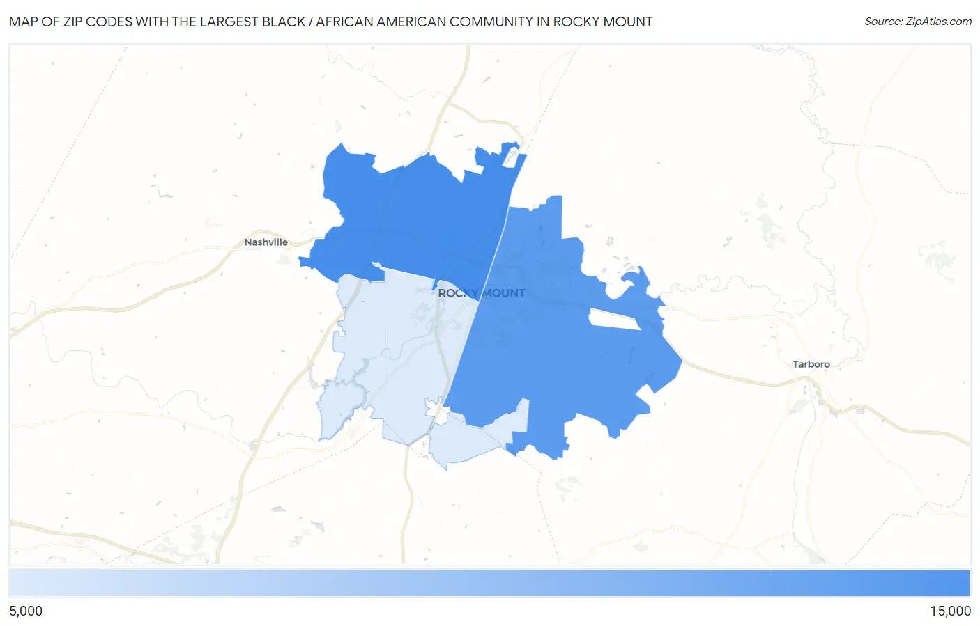 Zip Codes with the Largest Black / African American Community in Rocky Mount Map