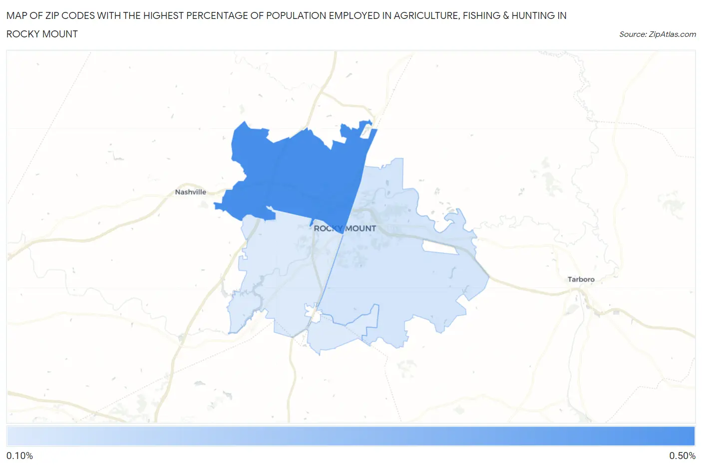 Zip Codes with the Highest Percentage of Population Employed in Agriculture, Fishing & Hunting in Rocky Mount Map