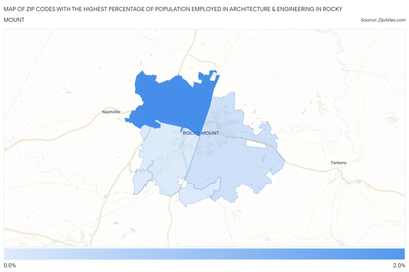 Zip Codes with the Highest Percentage of Population Employed in Architecture & Engineering in Rocky Mount Map
