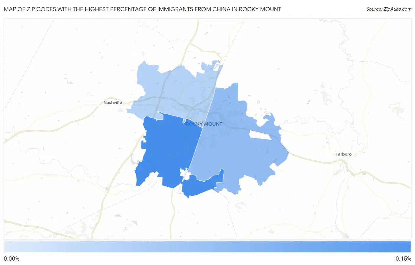 Zip Codes with the Highest Percentage of Immigrants from China in Rocky Mount Map