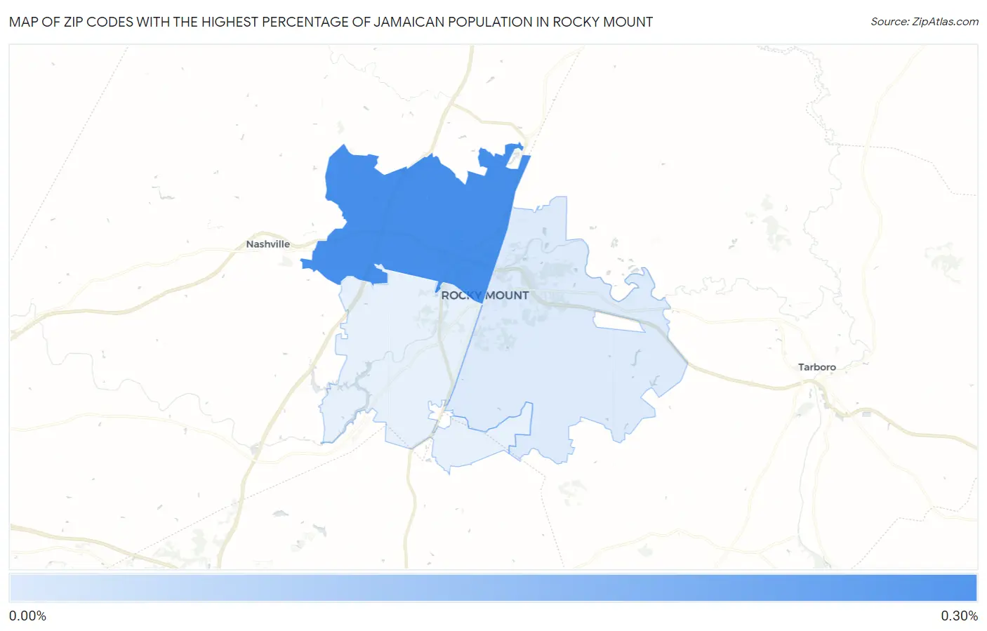 Zip Codes with the Highest Percentage of Jamaican Population in Rocky Mount Map