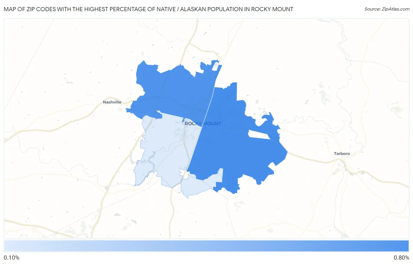 Zip Codes with the Highest Percentage of Native / Alaskan Population in Rocky Mount Map