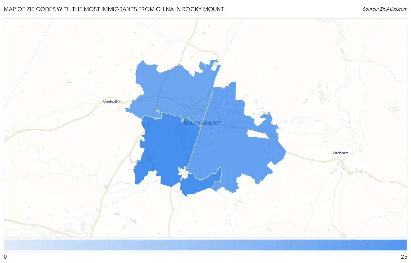 Zip Codes with the Most Immigrants from China in Rocky Mount Map