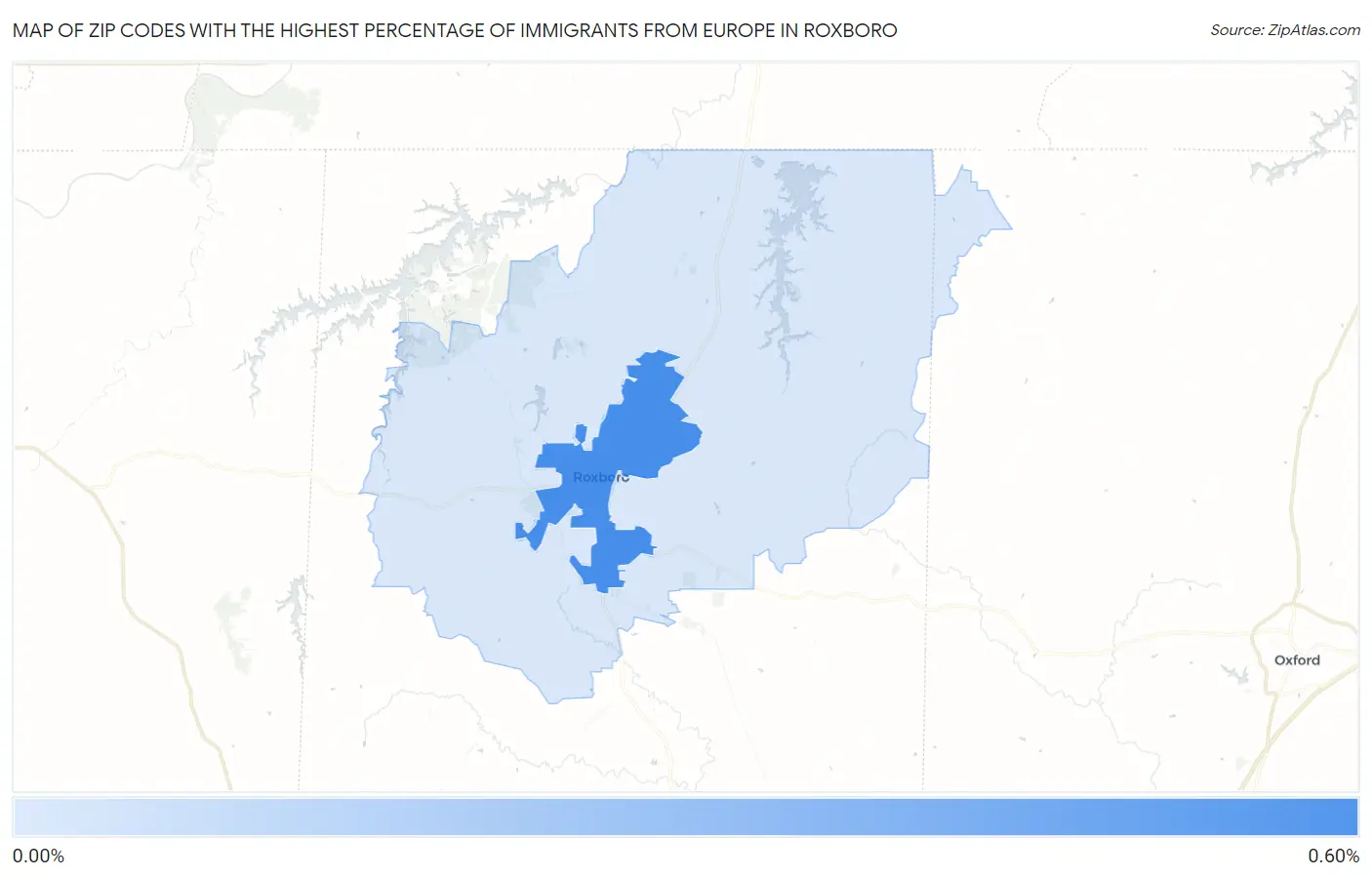Zip Codes with the Highest Percentage of Immigrants from Europe in Roxboro Map