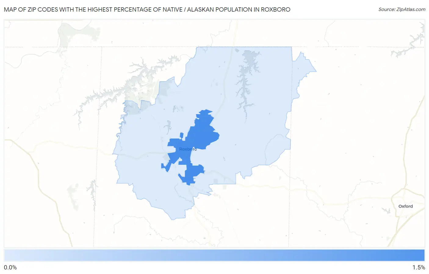 Zip Codes with the Highest Percentage of Native / Alaskan Population in Roxboro Map