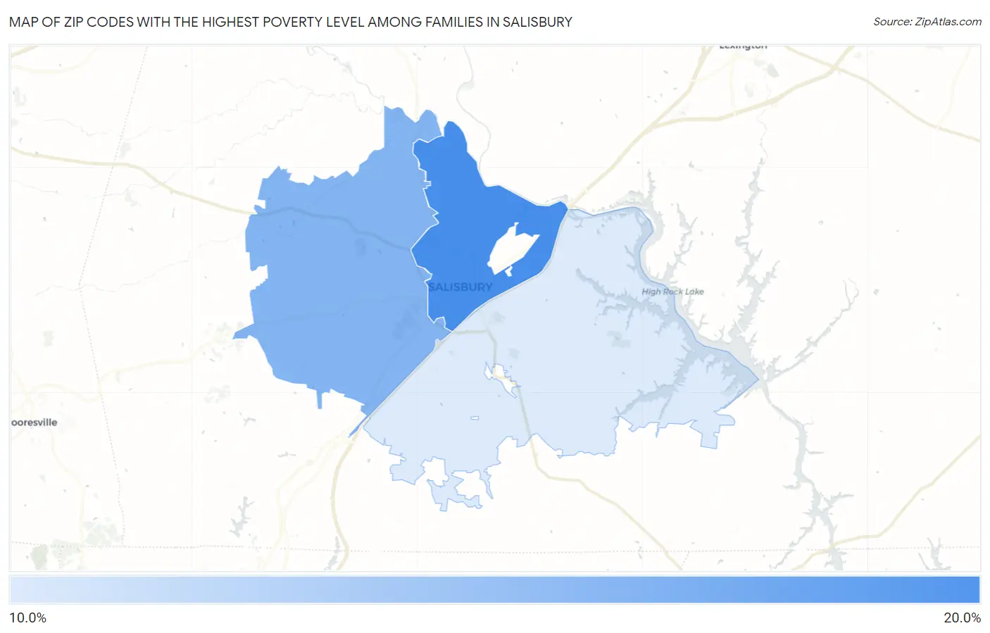 Zip Codes with the Highest Poverty Level Among Families in Salisbury Map