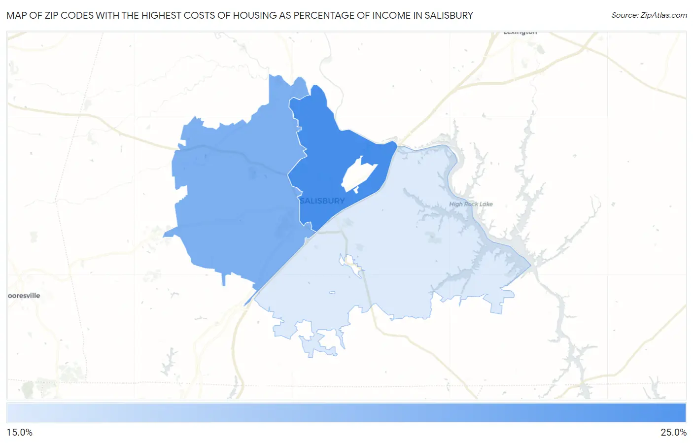 Zip Codes with the Highest Costs of Housing as Percentage of Income in Salisbury Map