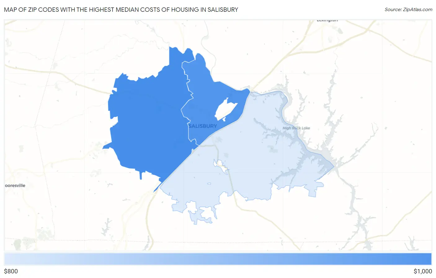 Zip Codes with the Highest Median Costs of Housing in Salisbury Map