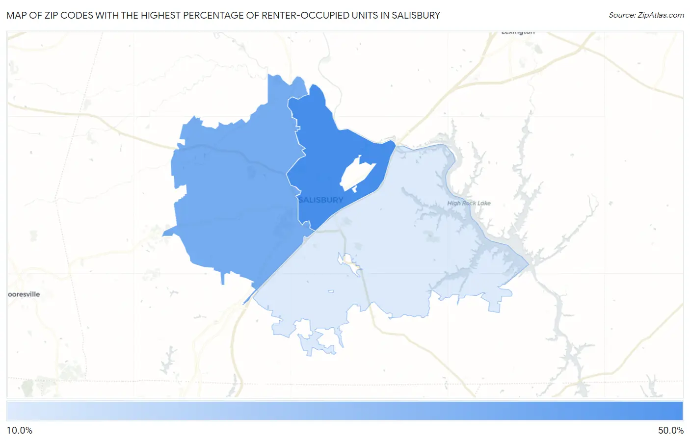 Zip Codes with the Highest Percentage of Renter-Occupied Units in Salisbury Map