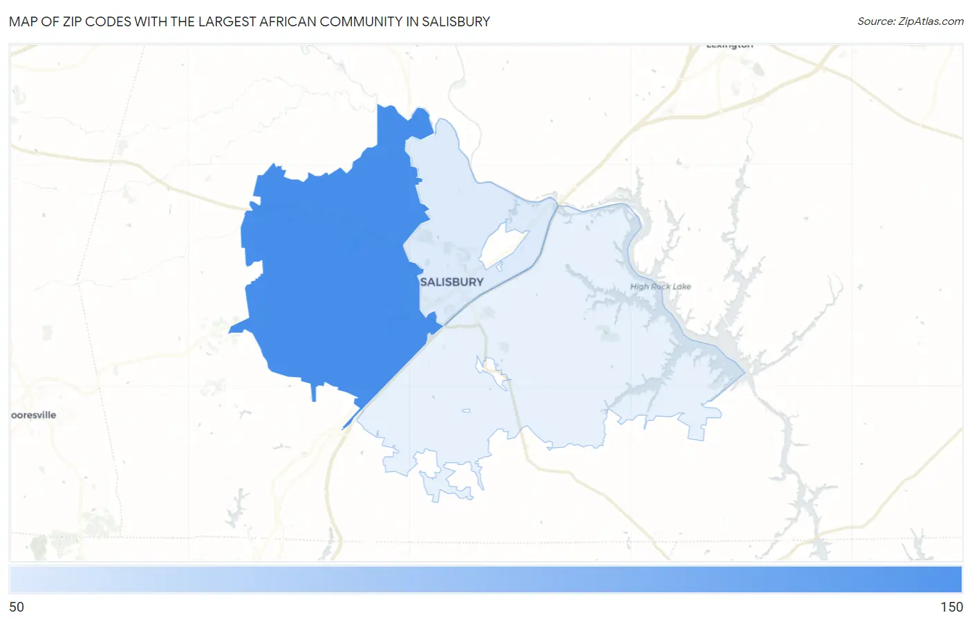 Zip Codes with the Largest African Community in Salisbury Map