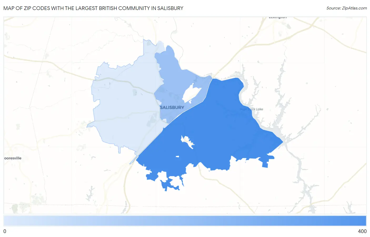 Zip Codes with the Largest British Community in Salisbury Map