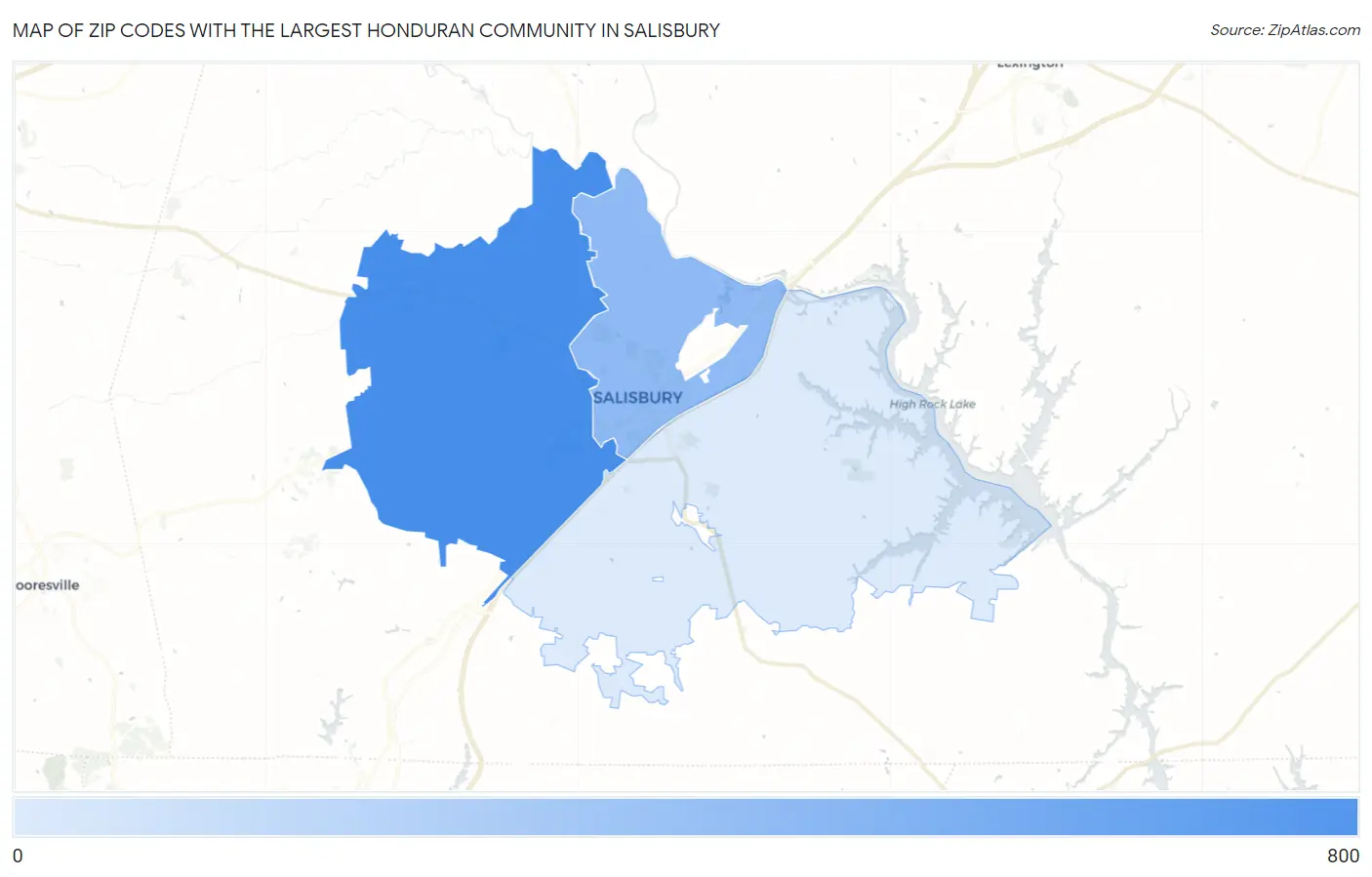 Zip Codes with the Largest Honduran Community in Salisbury Map