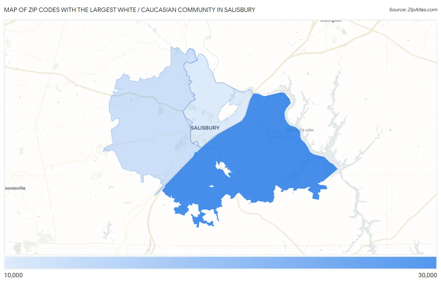 Zip Codes with the Largest White / Caucasian Community in Salisbury Map