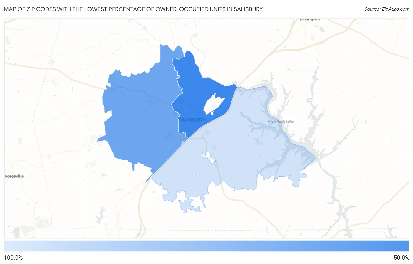 Zip Codes with the Lowest Percentage of Owner-Occupied Units in Salisbury Map