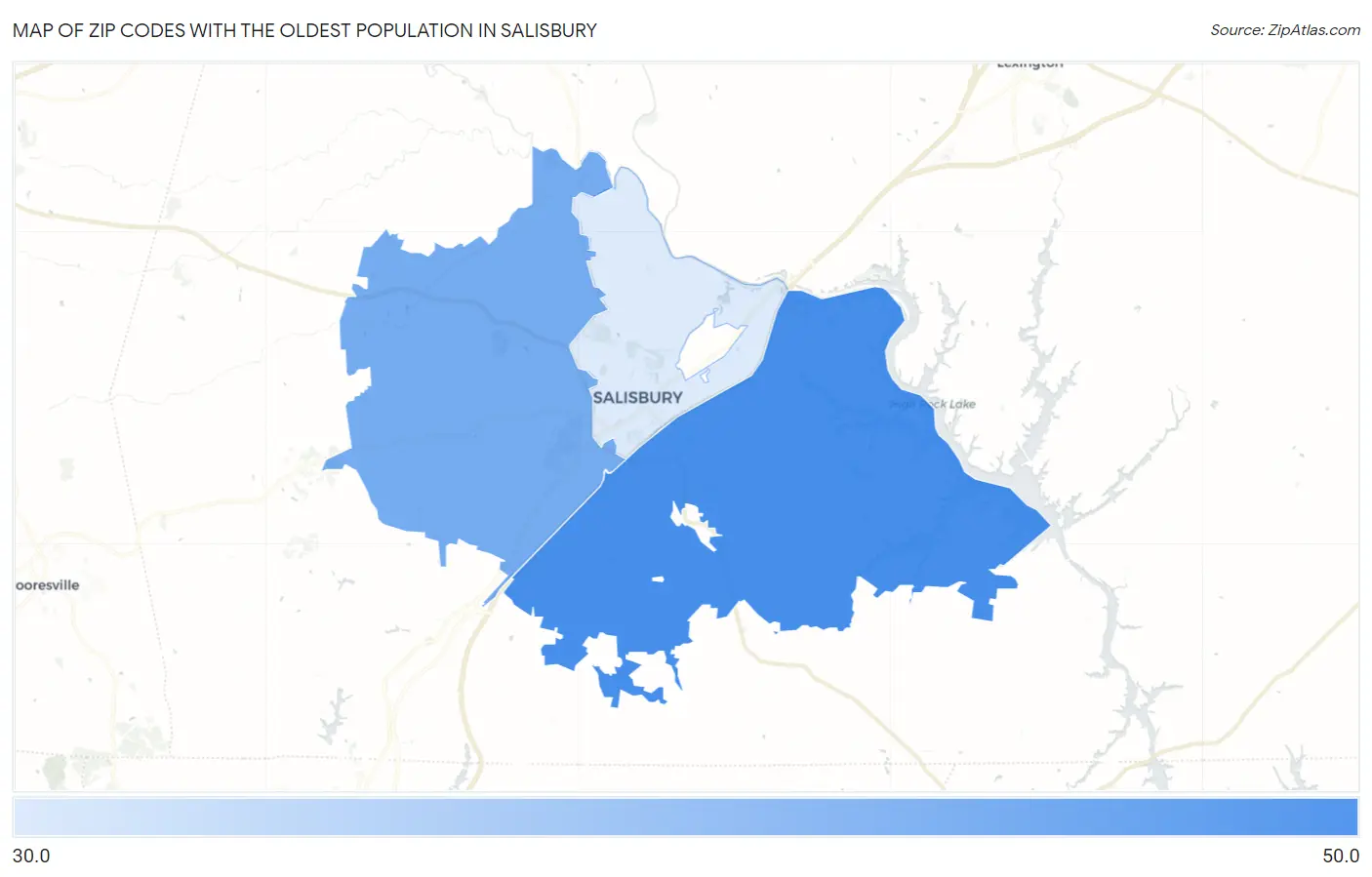 Zip Codes with the Oldest Population in Salisbury Map