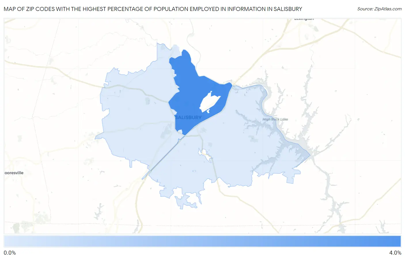 Zip Codes with the Highest Percentage of Population Employed in Information in Salisbury Map