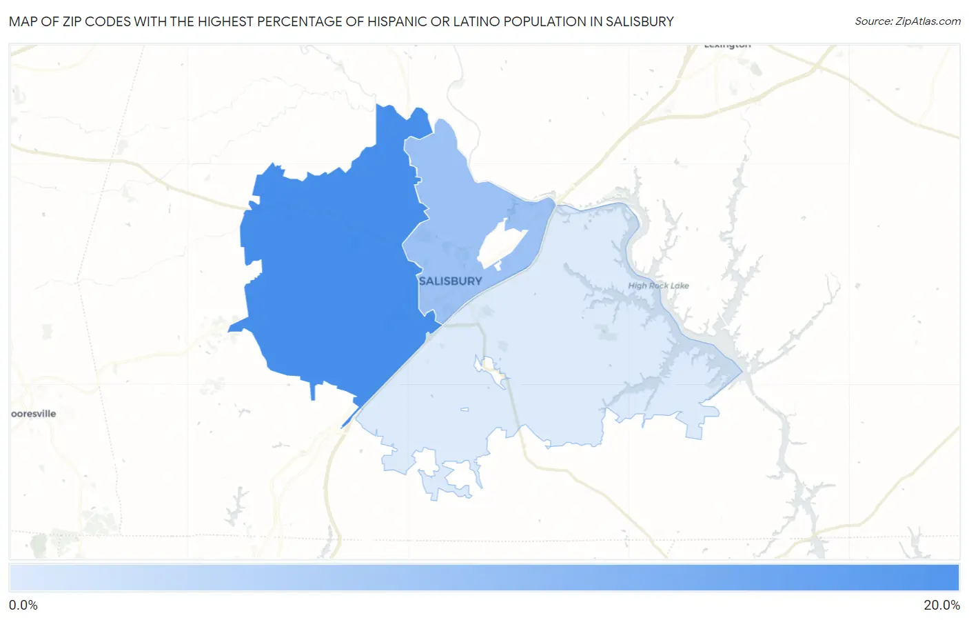 Zip Codes with the Highest Percentage of Hispanic or Latino Population in Salisbury Map