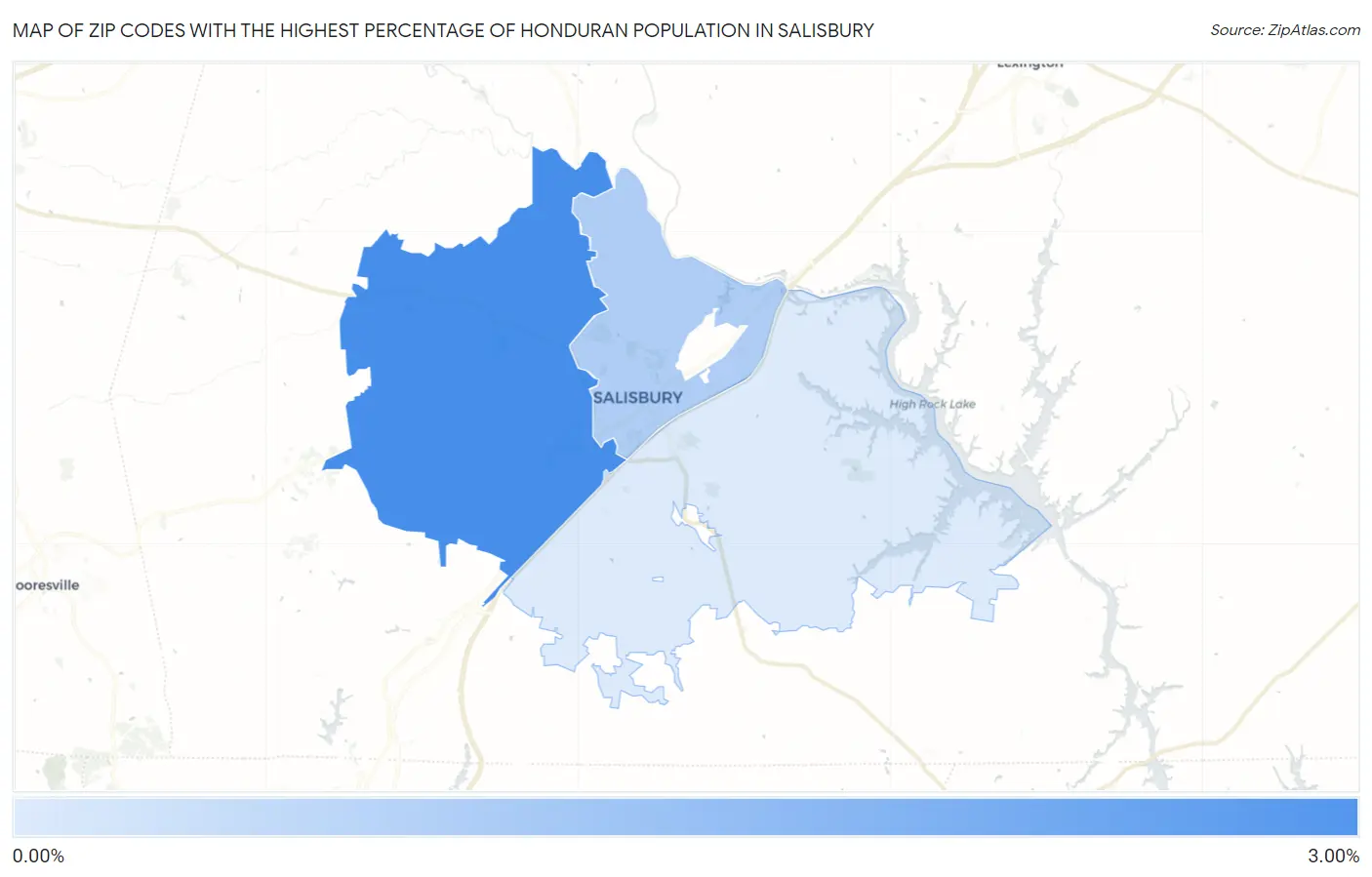 Zip Codes with the Highest Percentage of Honduran Population in Salisbury Map