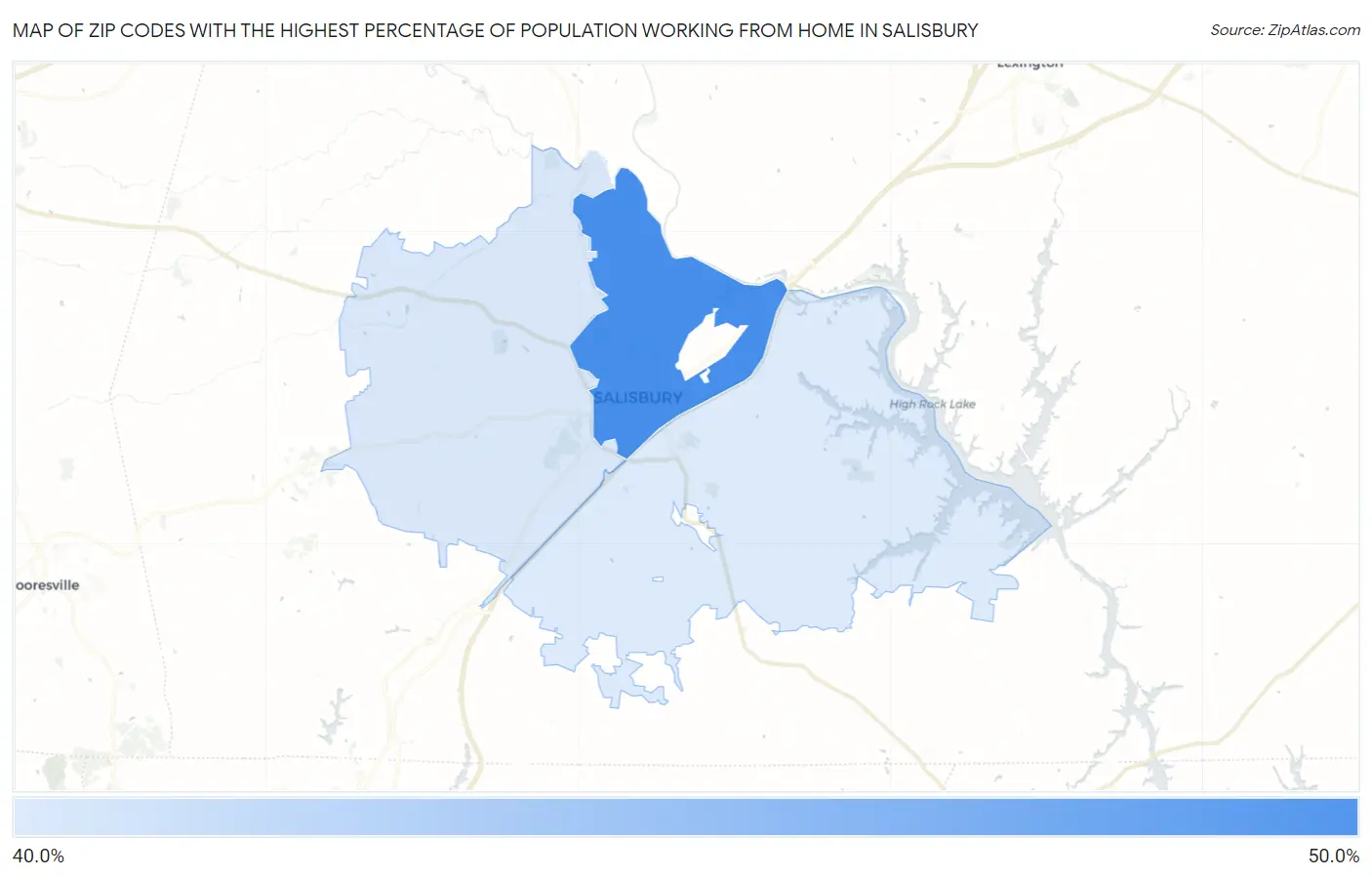 Zip Codes with the Highest Percentage of Population Working from Home in Salisbury Map
