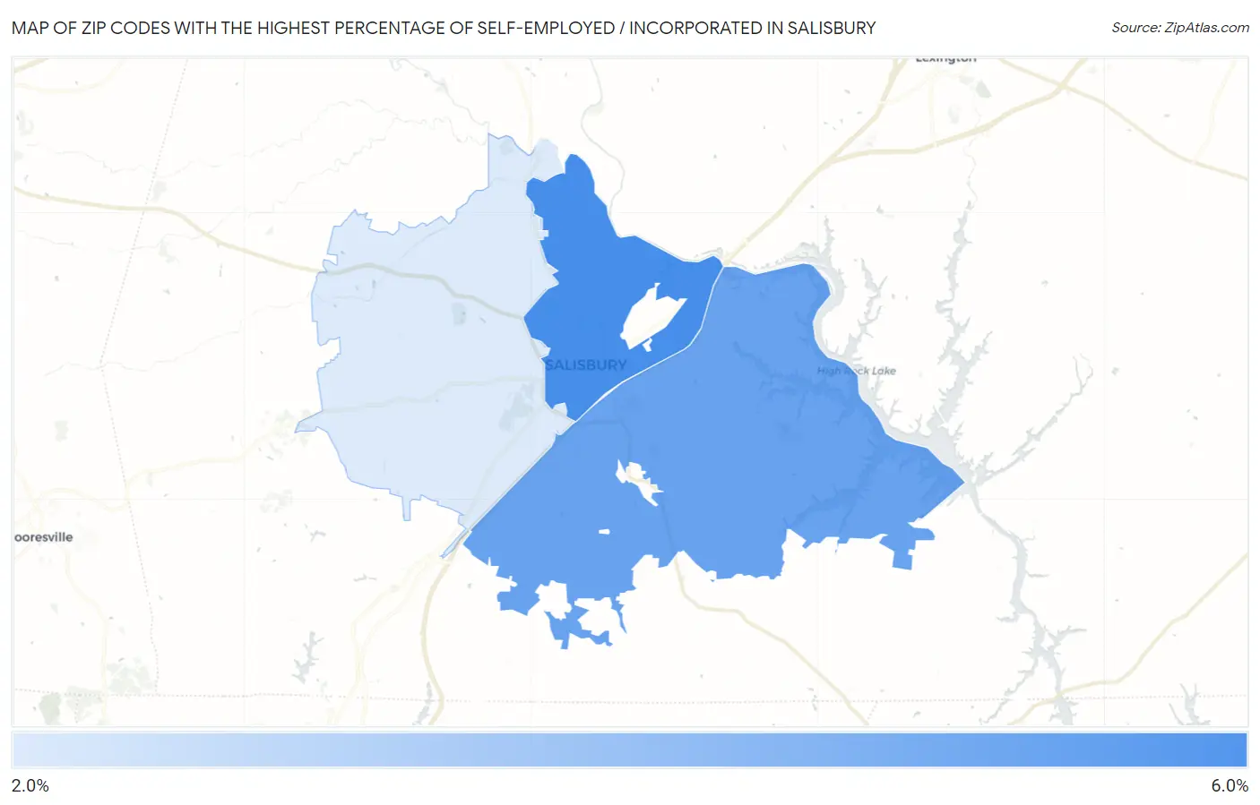 Zip Codes with the Highest Percentage of Self-Employed / Incorporated in Salisbury Map