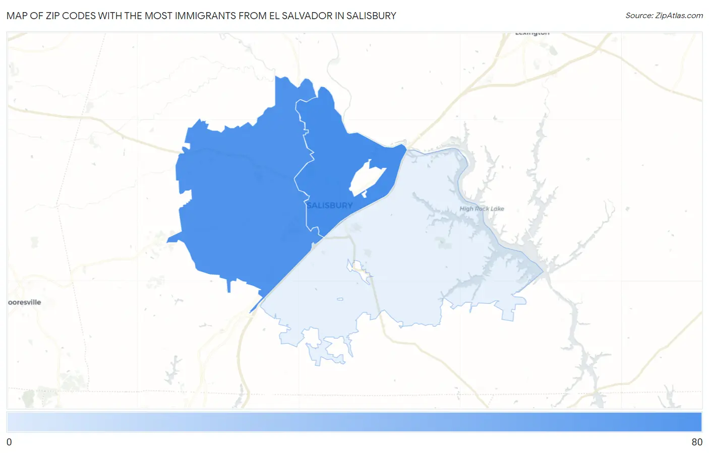 Zip Codes with the Most Immigrants from El Salvador in Salisbury Map