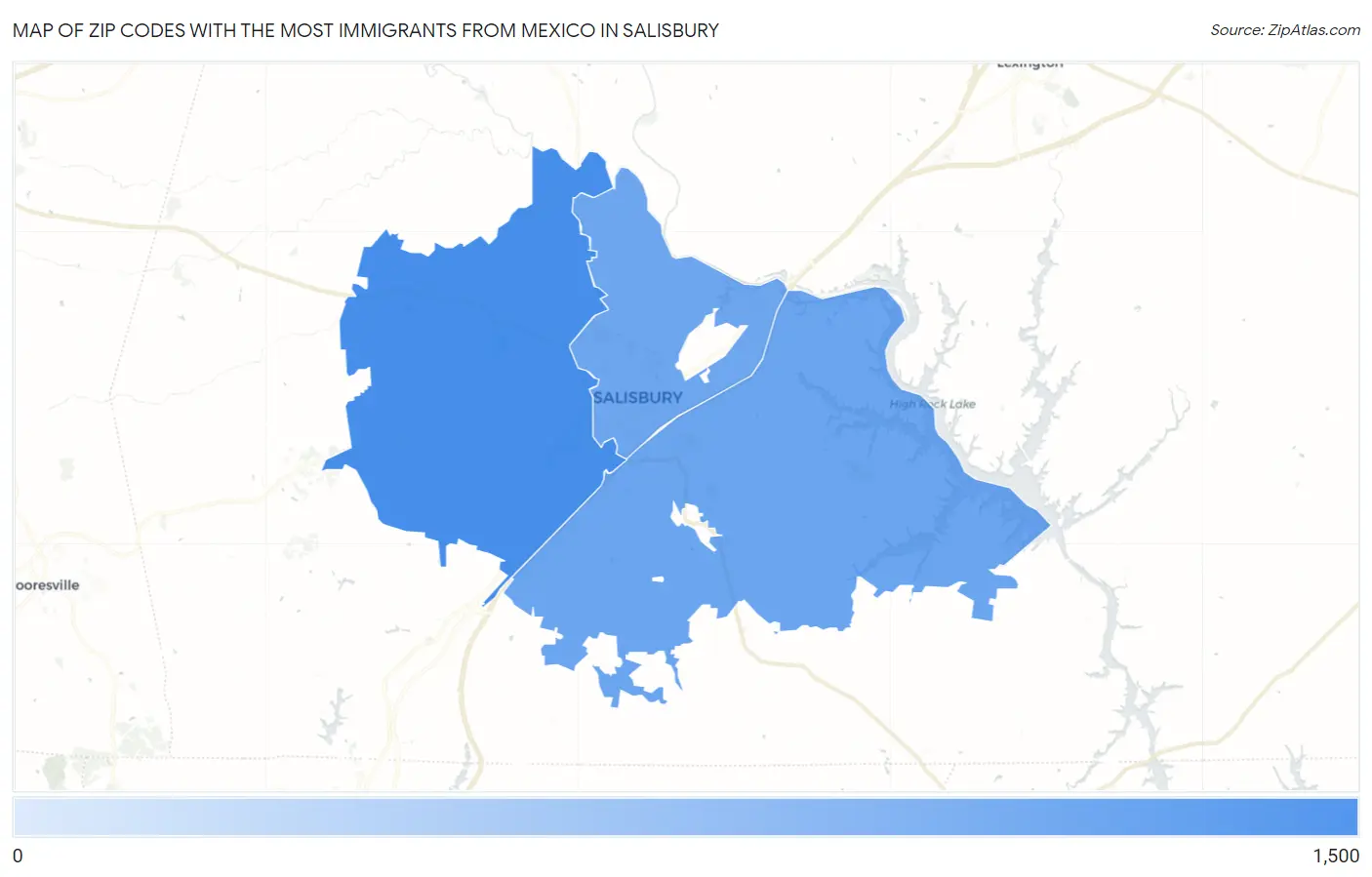 Zip Codes with the Most Immigrants from Mexico in Salisbury Map