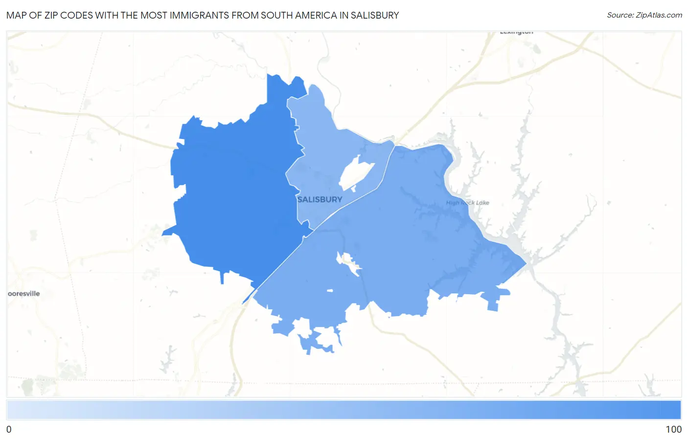 Zip Codes with the Most Immigrants from South America in Salisbury Map