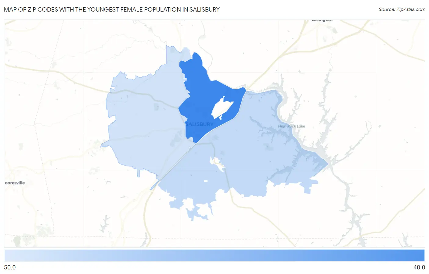 Zip Codes with the Youngest Female Population in Salisbury Map