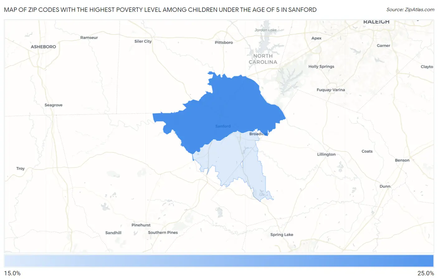 Zip Codes with the Highest Poverty Level Among Children Under the Age of 5 in Sanford Map