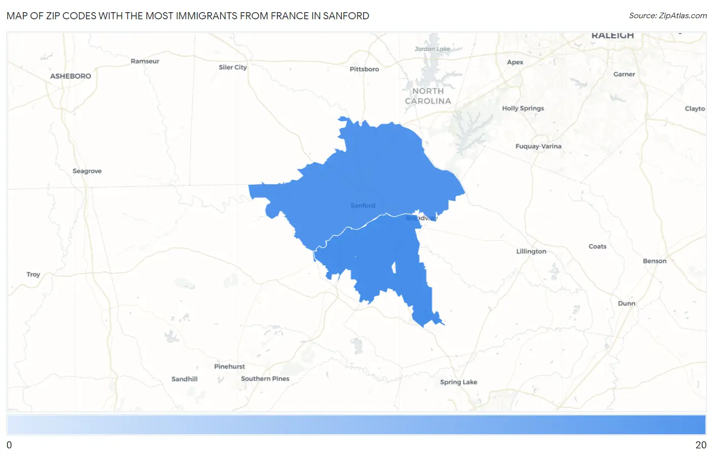 Zip Codes with the Most Immigrants from France in Sanford Map