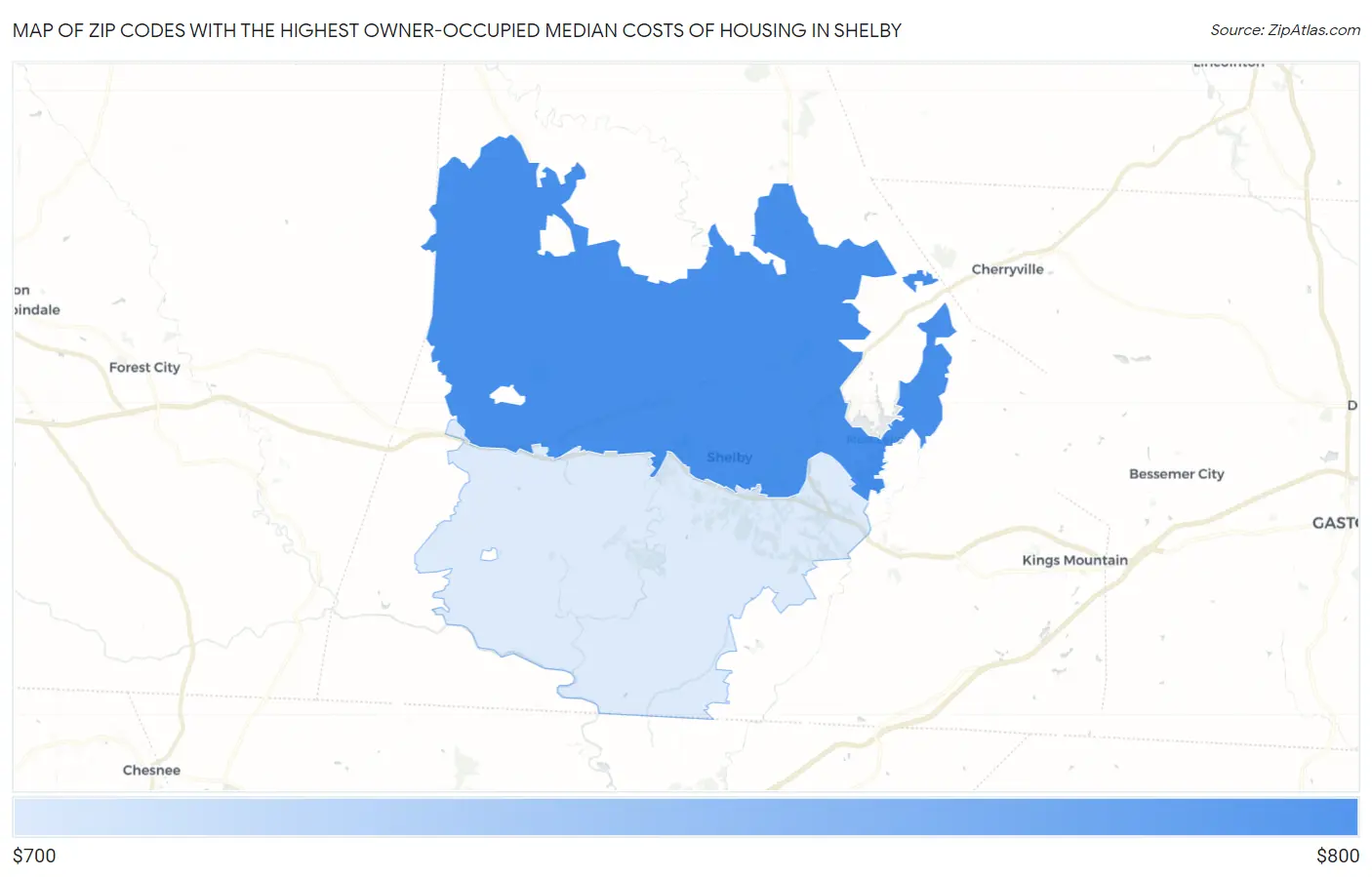 Zip Codes with the Highest Owner-Occupied Median Costs of Housing in Shelby Map