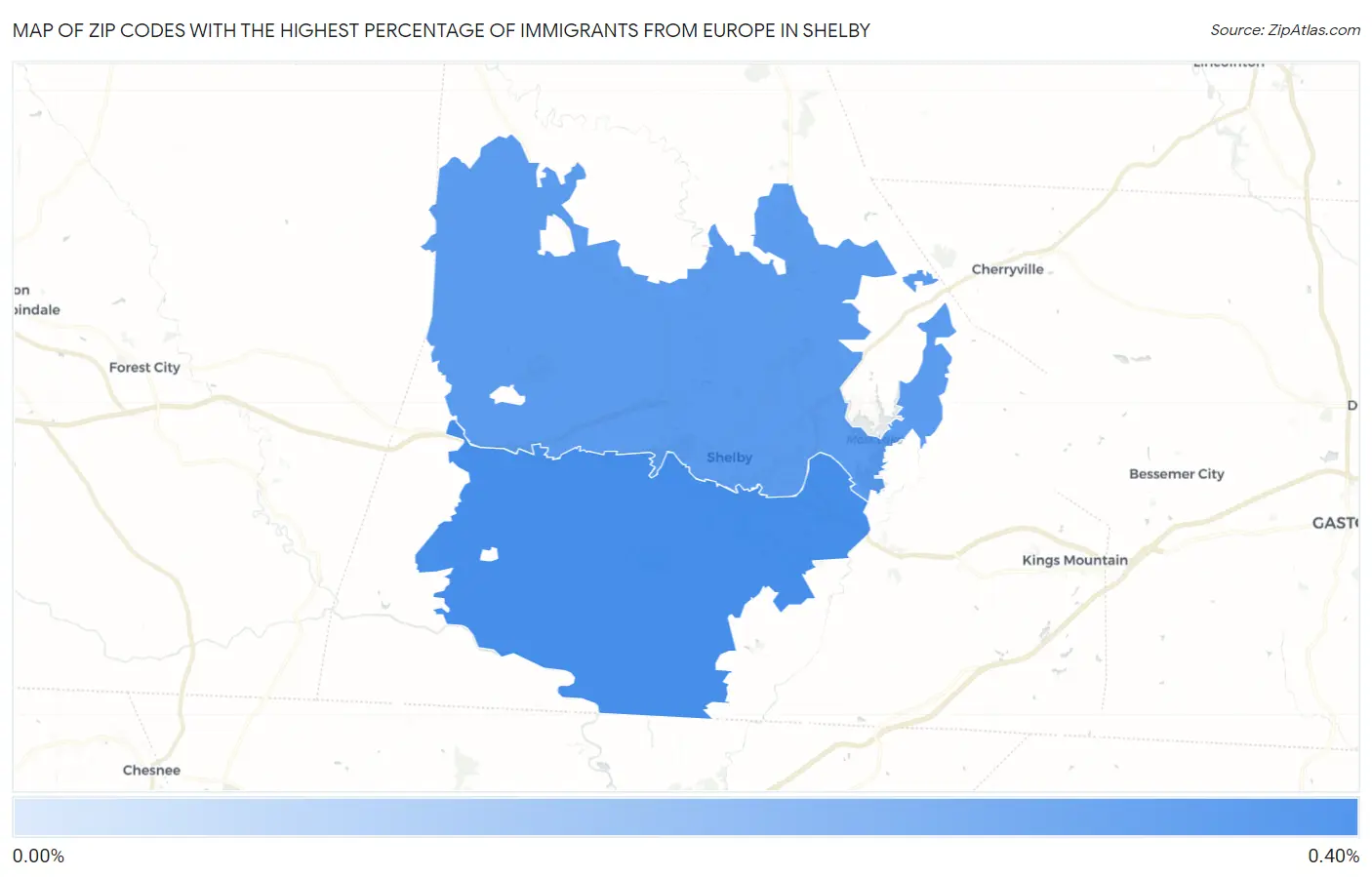 Zip Codes with the Highest Percentage of Immigrants from Europe in Shelby Map