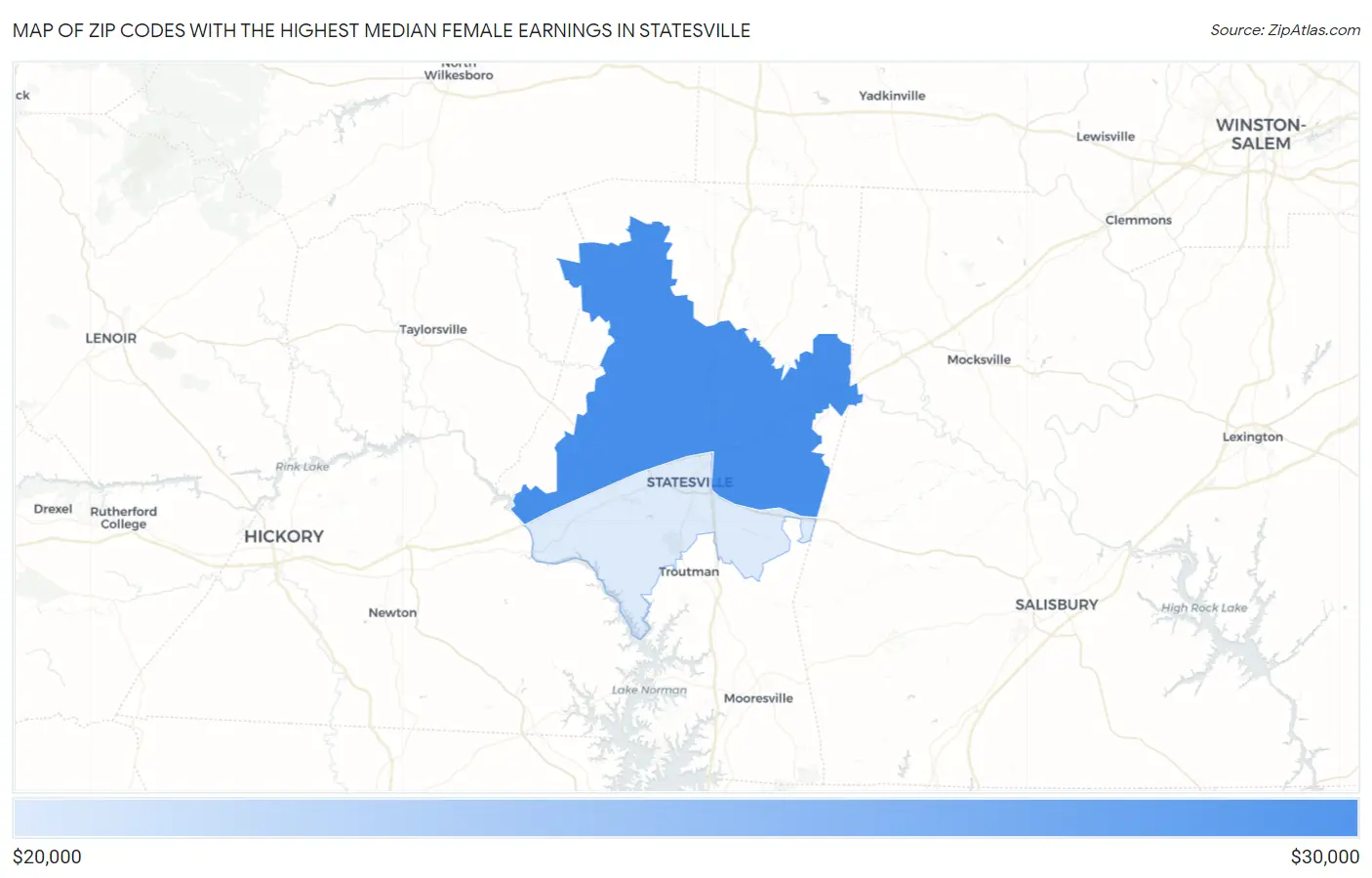Zip Codes with the Highest Median Female Earnings in Statesville Map