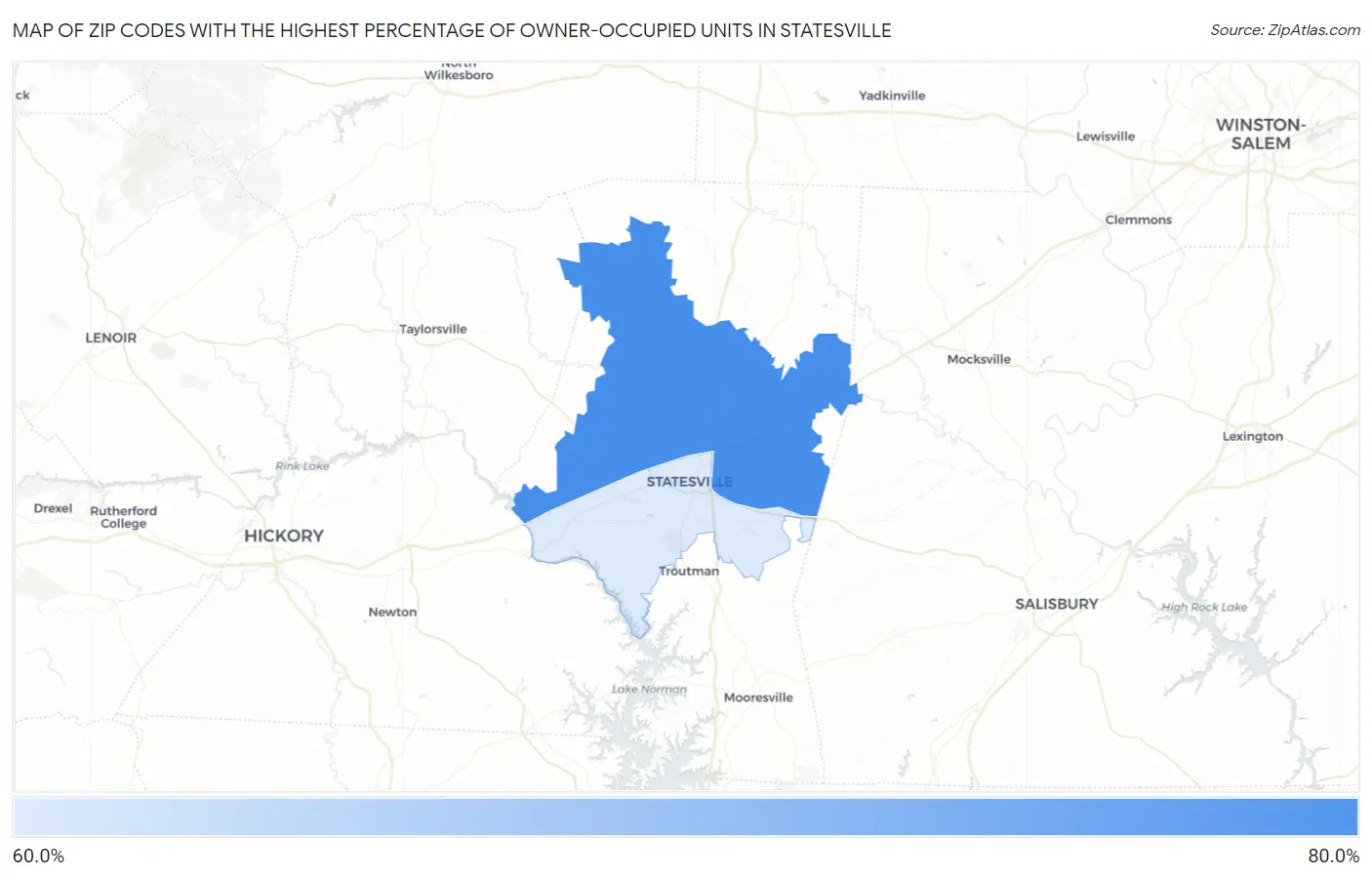 Zip Codes with the Highest Percentage of Owner-Occupied Units in Statesville Map