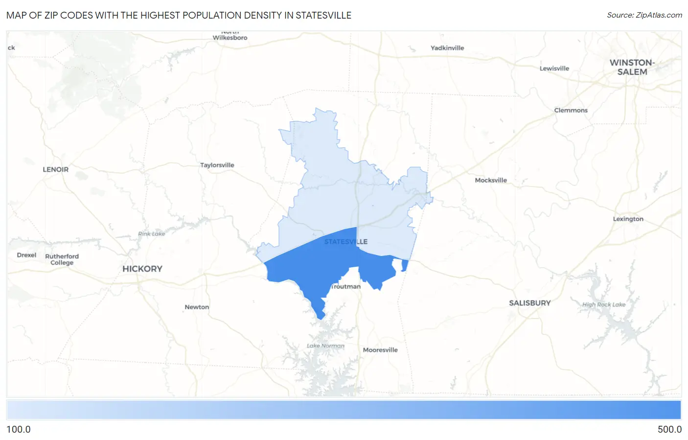 Zip Codes with the Highest Population Density in Statesville Map