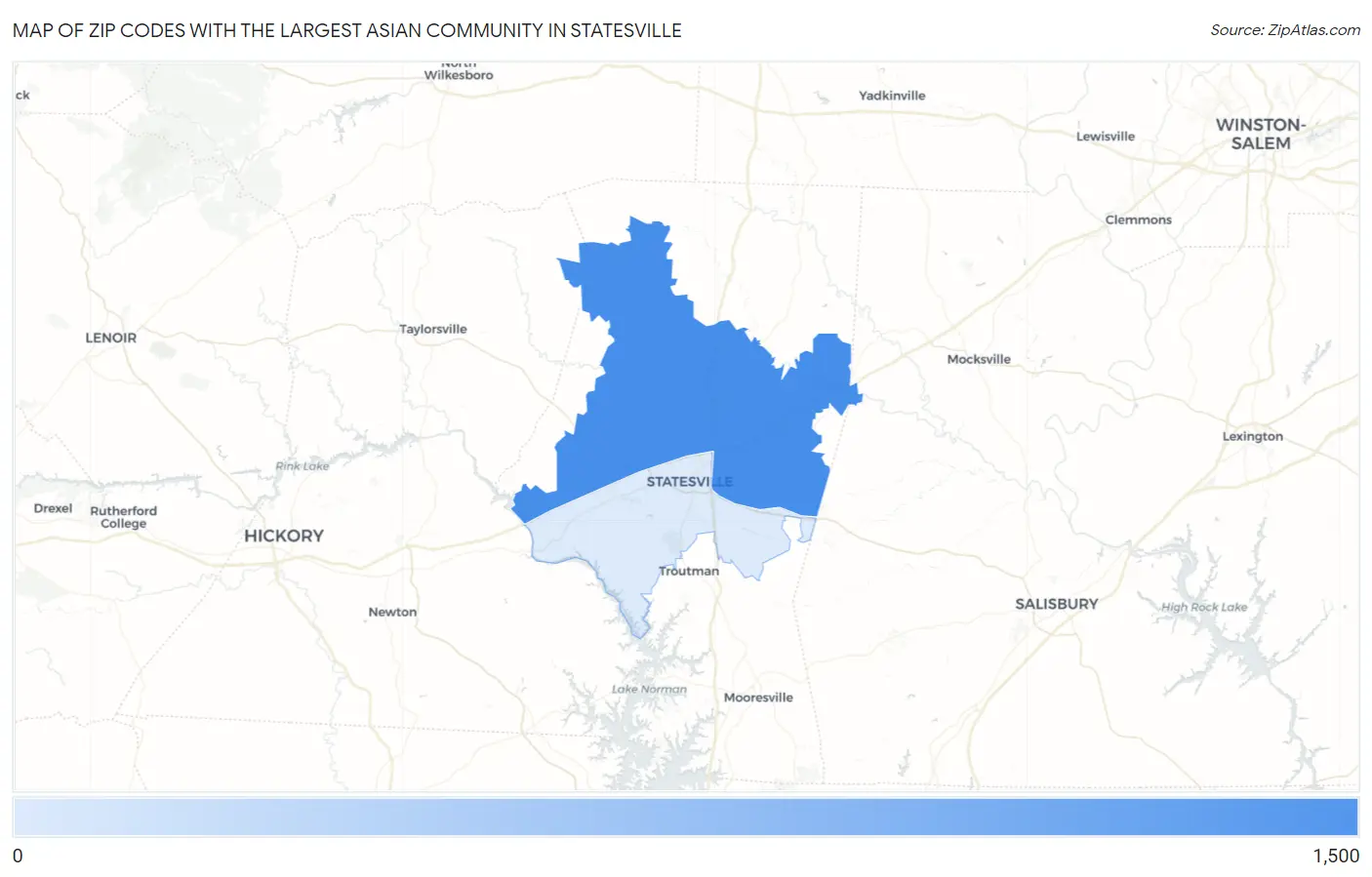 Zip Codes with the Largest Asian Community in Statesville Map