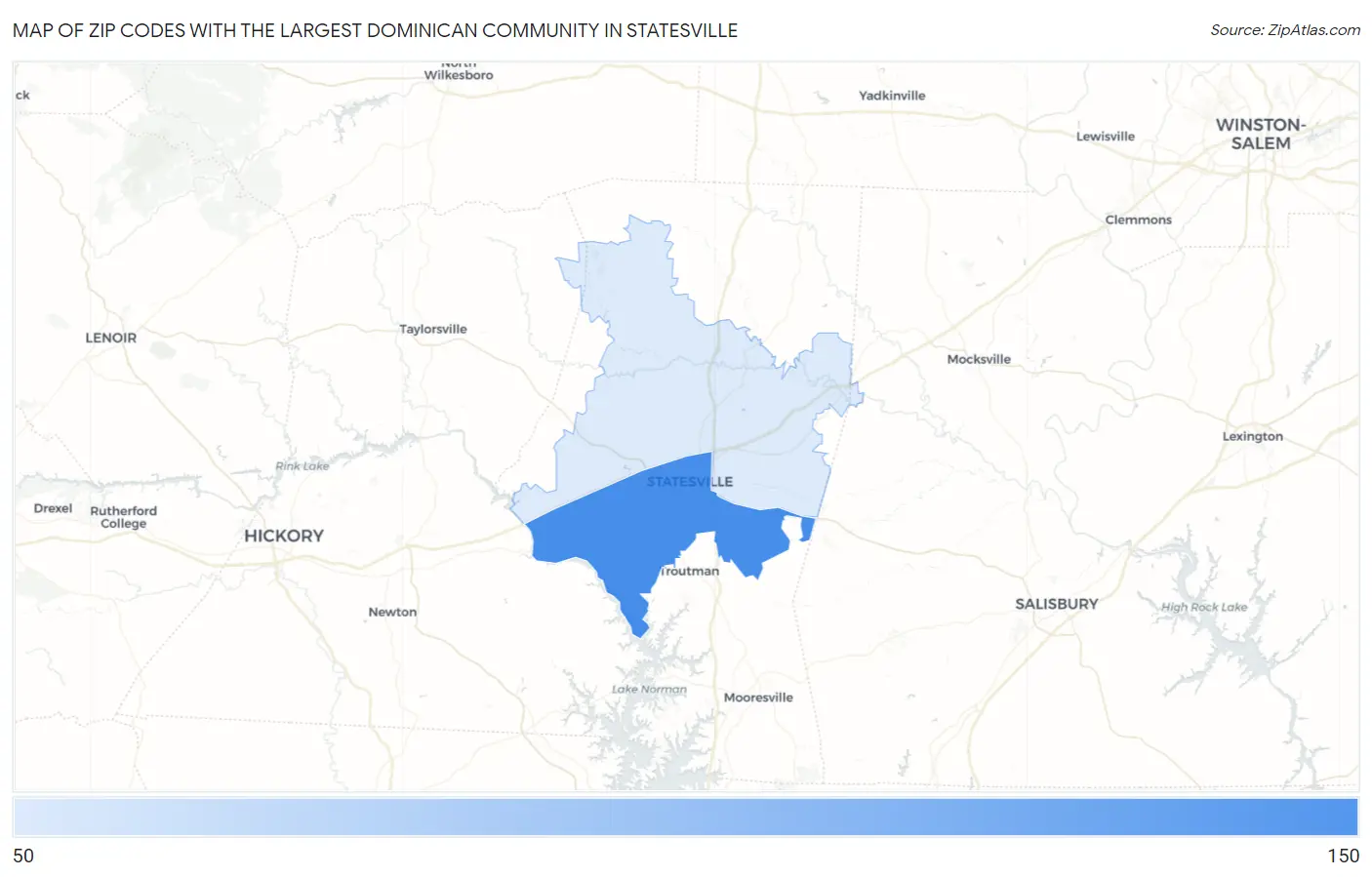 Zip Codes with the Largest Dominican Community in Statesville Map