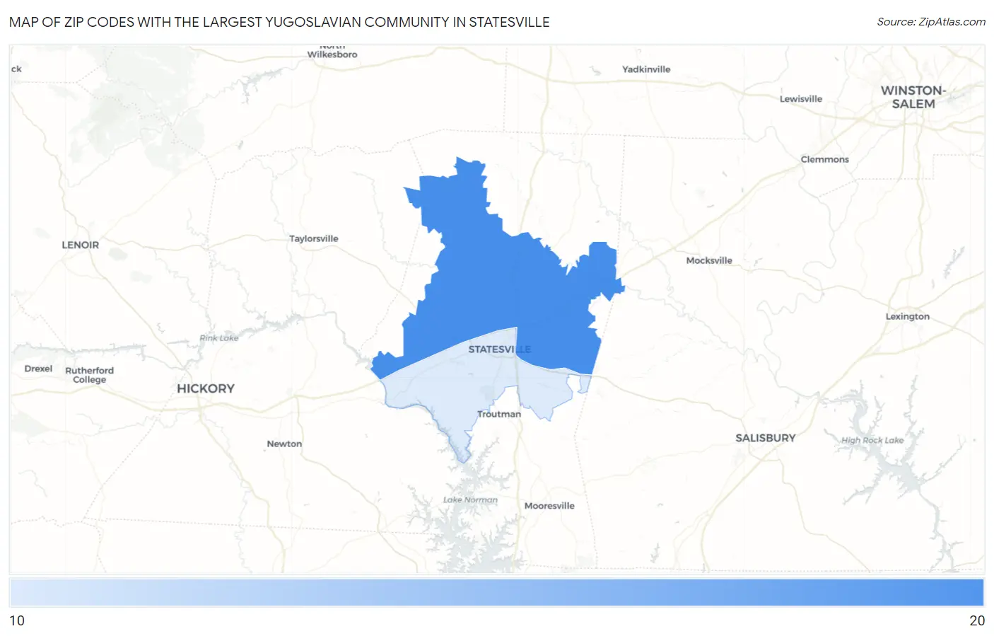 Zip Codes with the Largest Yugoslavian Community in Statesville Map