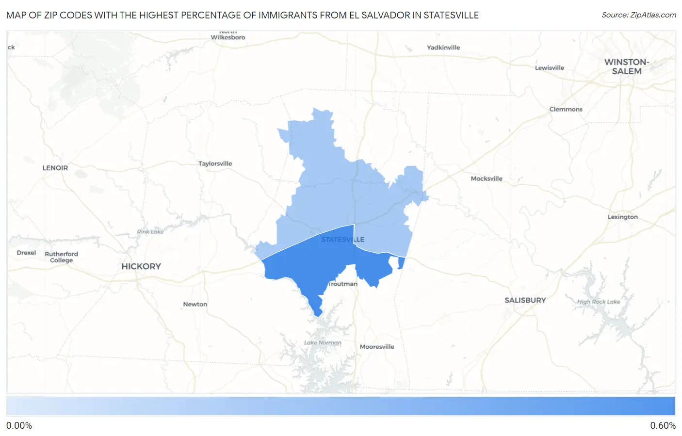 Zip Codes with the Highest Percentage of Immigrants from El Salvador in Statesville Map