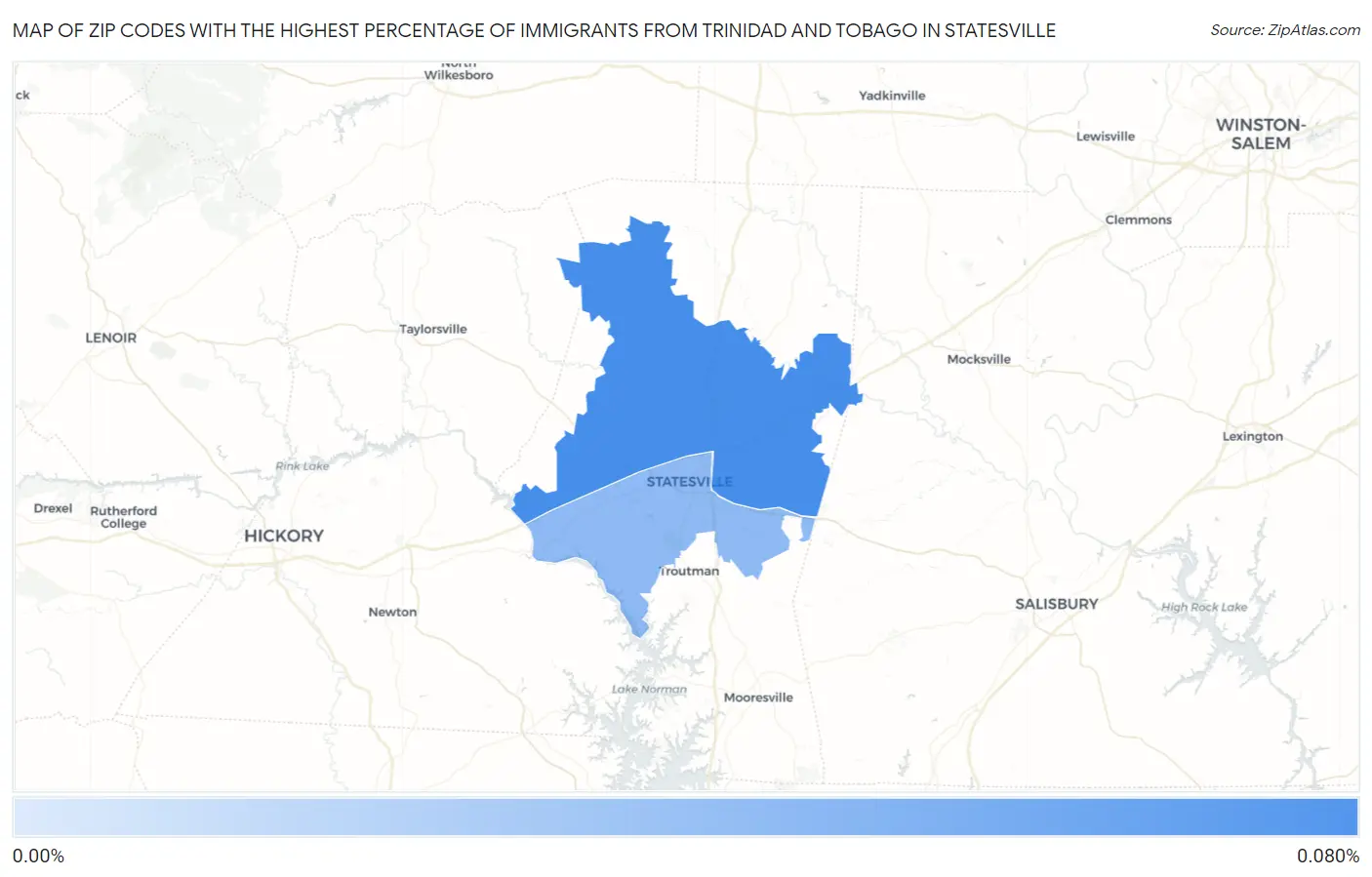 Zip Codes with the Highest Percentage of Immigrants from Trinidad and Tobago in Statesville Map