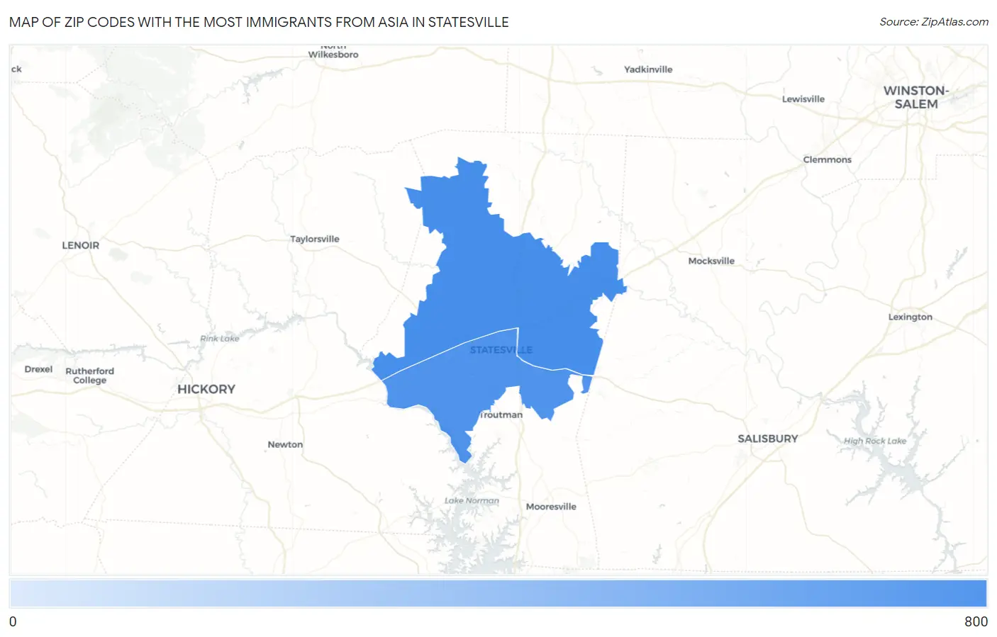Zip Codes with the Most Immigrants from Asia in Statesville Map