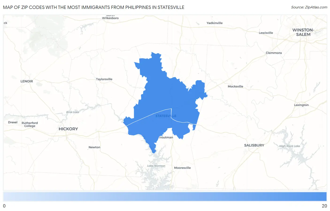 Zip Codes with the Most Immigrants from Philippines in Statesville Map
